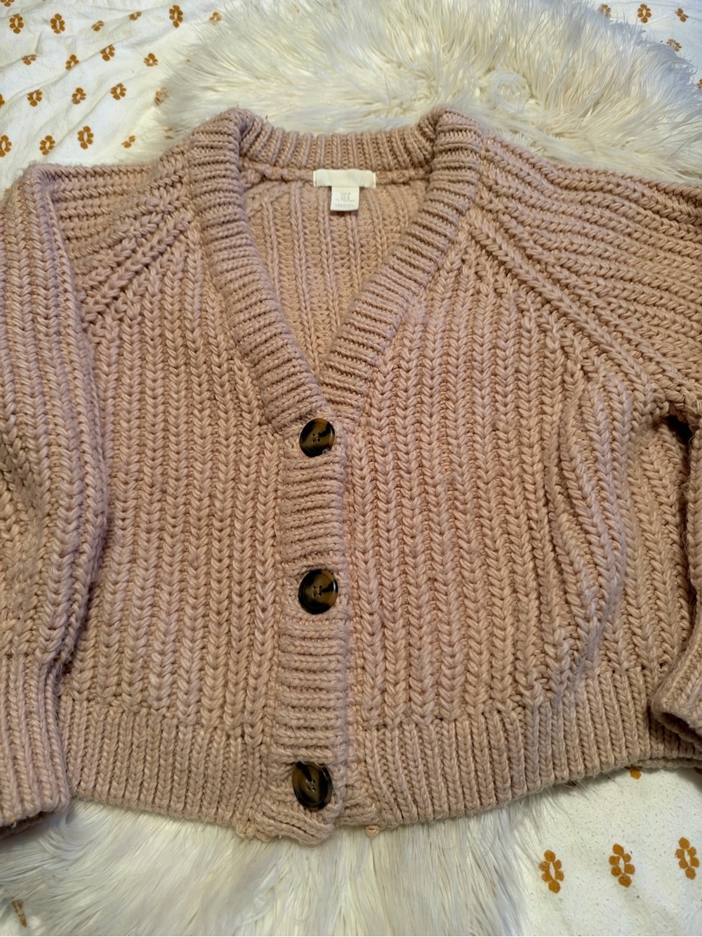 H&M Chunky V-Neck Button Cardigan Sweater - Blush Pink
